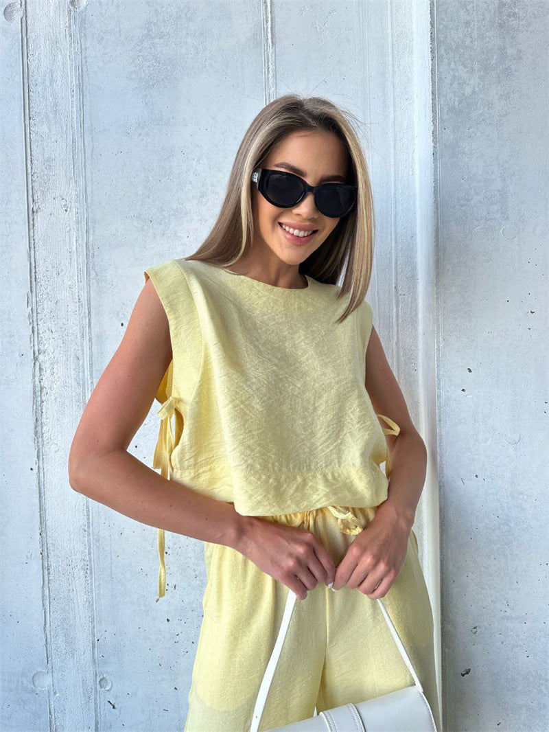 Damen weitbeiniger Jumpsuit mit geschichtetem Oberteil und Kordelzug Drune