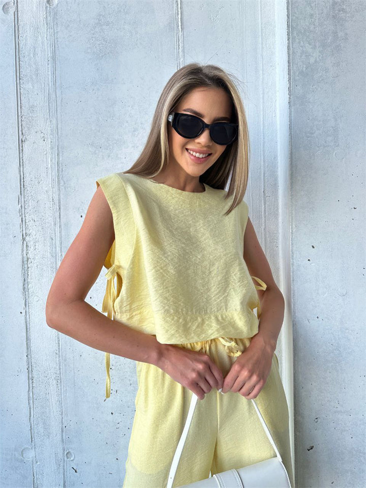 Damen weitbeiniger Jumpsuit mit geschichtetem Oberteil und Kordelzug Drune