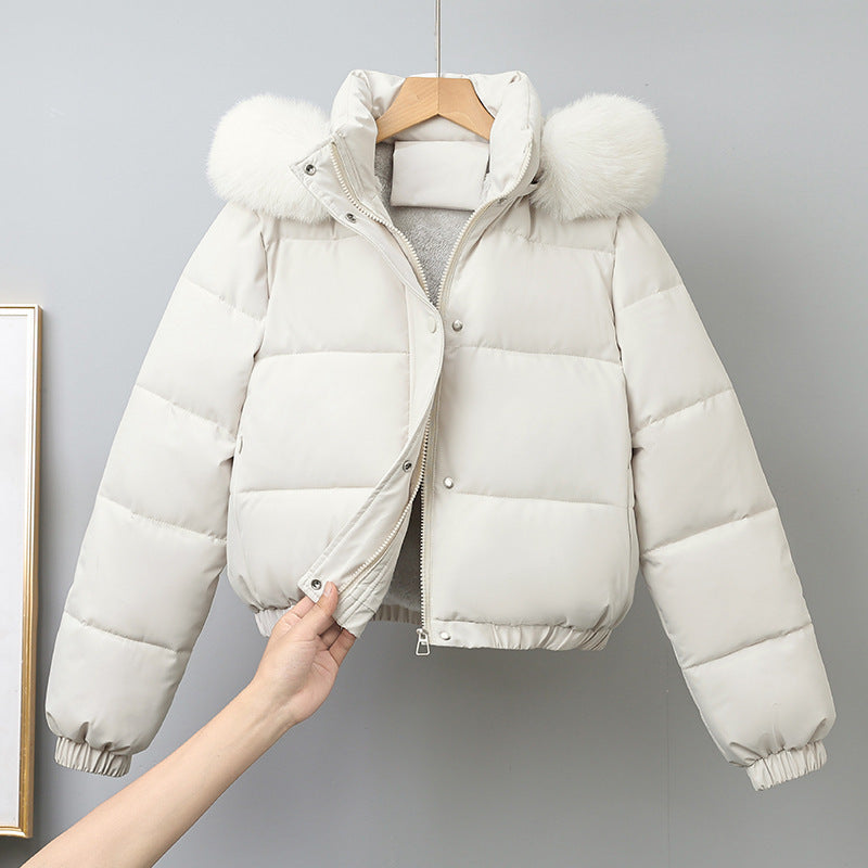 Damen nan kurz geschnittener Thermo-Blouson mit voluminöser Kapuzenblende und elastischem Saum Drune