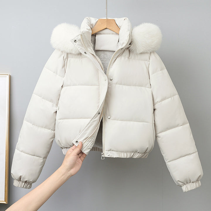 Damen nan kurz geschnittener Thermo-Blouson mit voluminöser Kapuzenblende und elastischem Saum Drune