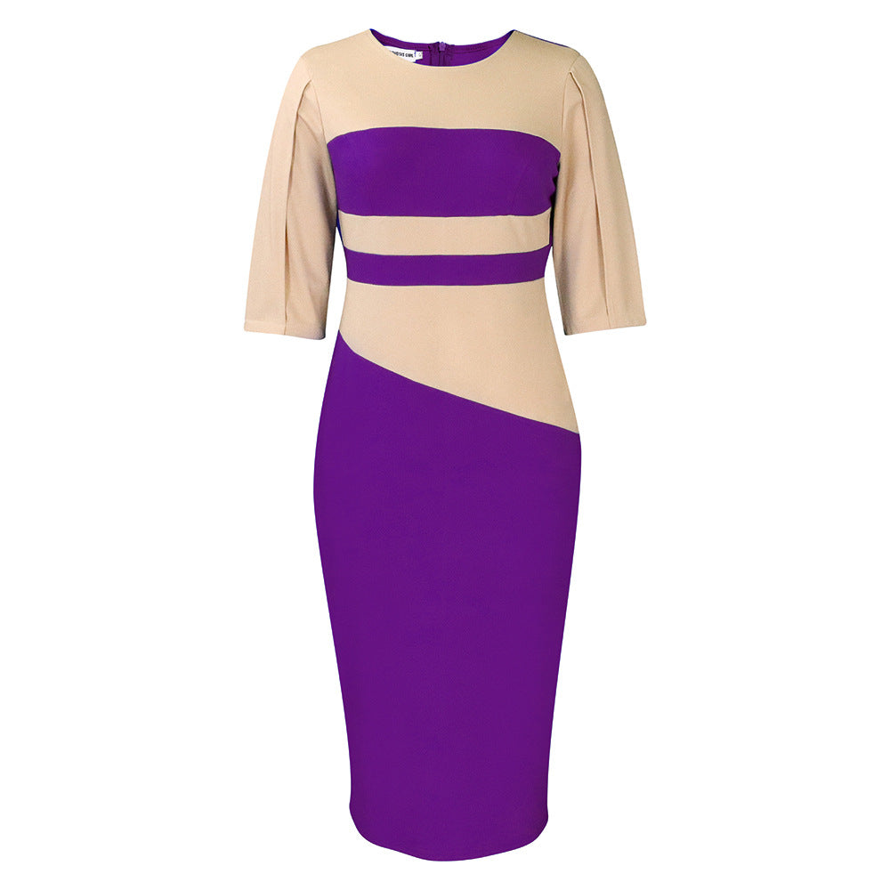 Damen Figurbetontes Kleid mit asymmetrischem Design und eleganten Ärmeln Drune