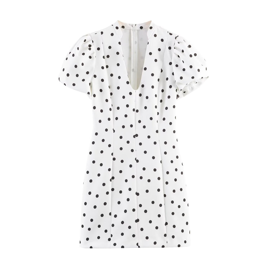 Damen Minikleid mit weitem Puffärmel und elegantem V-Ausschnitt Drune