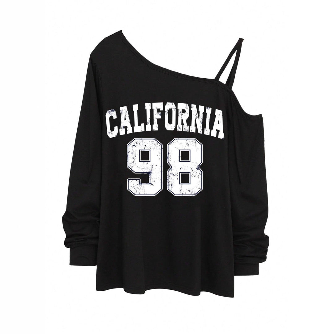 Damen nan lässiges One-Shoulder Sweatshirt mit Zierträgern und Vintage College-Print Drune