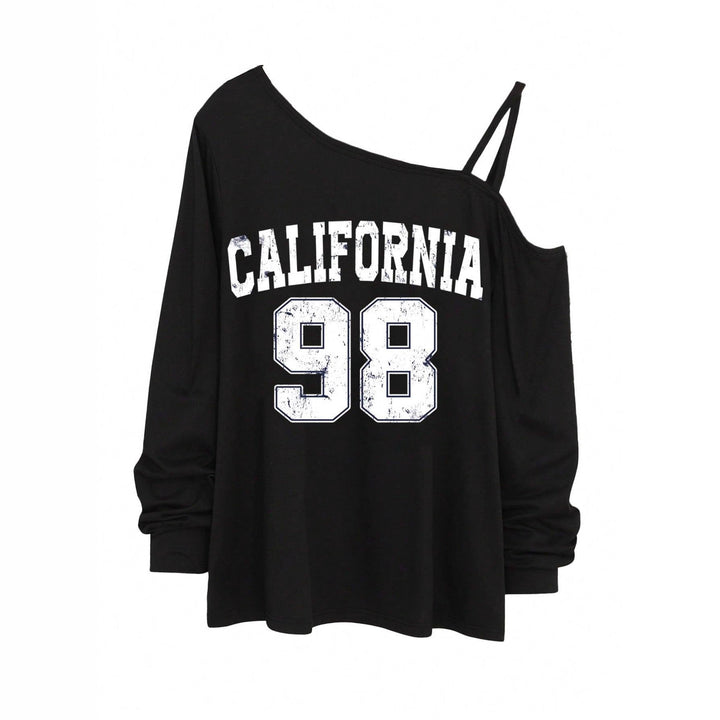 Damen nan lässiges One-Shoulder Sweatshirt mit Zierträgern und Vintage College-Print Drune