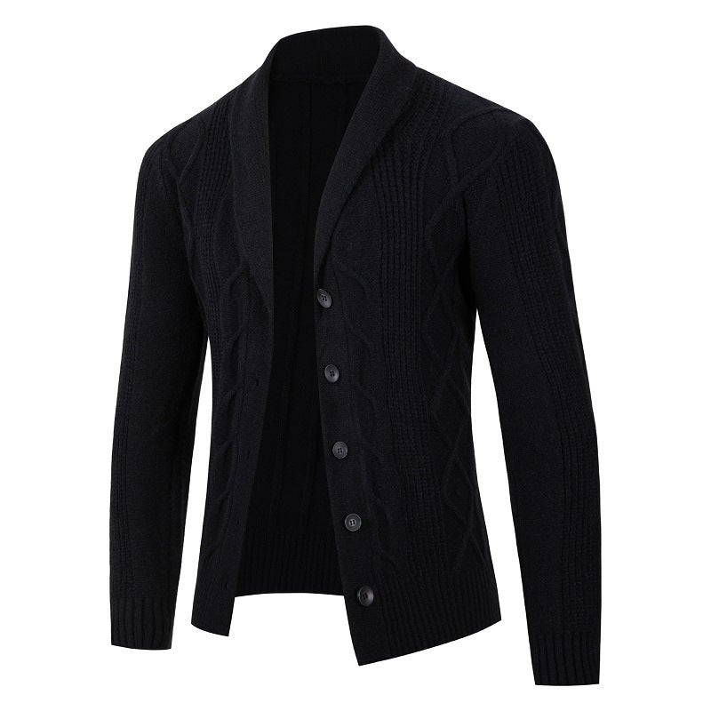 Herren modische Strickjacke mit hohem Kragen und dekorativem Zopfdesign Drune