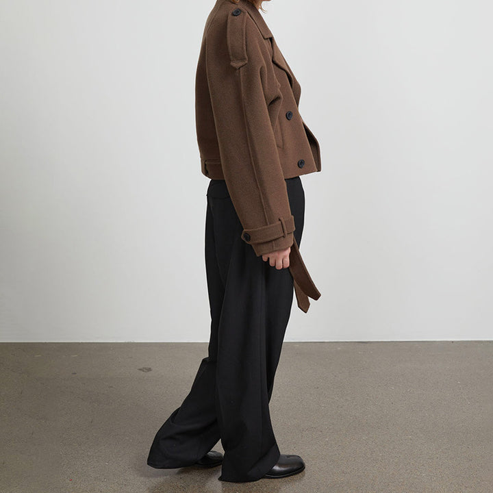 Damen Cropped Trenchjacke mit taillierbarem Gürtel und doppelt knöpfbarem Design Drune