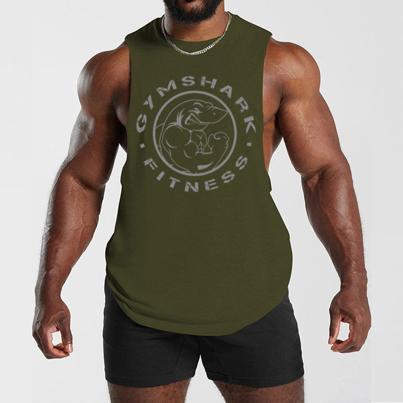 Herren nan ärmelloses Muskelshirt mit extra tiefen Armöffnungen und großem Logodruck Drune