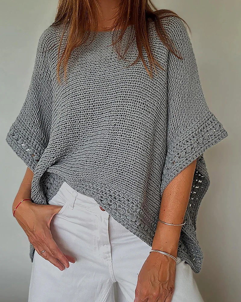 Damen Leichtes Oversize Strickponcho mit Häkelkante Drune