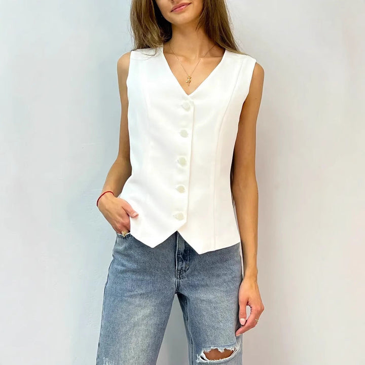 Damen ärmellose Bluse mit Knopfleiste Drune