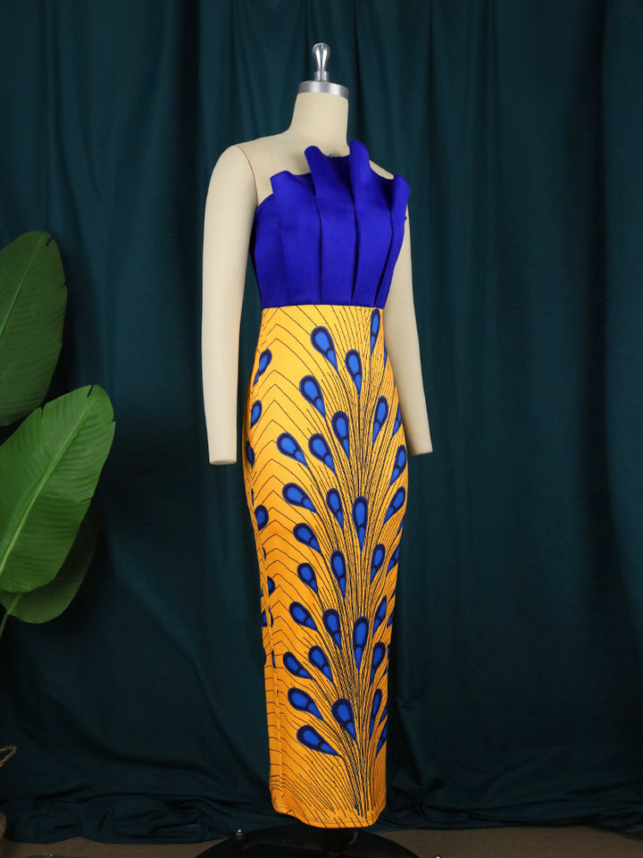 Damen figurbetontes Kleid mit eleganter Drapierung und auffälligem Mustermix Drune