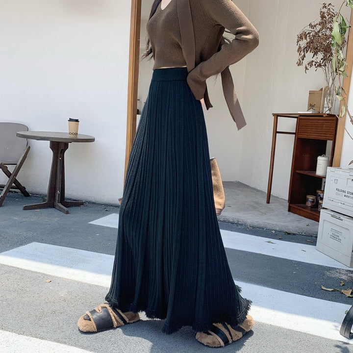 Damen Eleganter und fließender Maxirock mit plissierten Details Drune