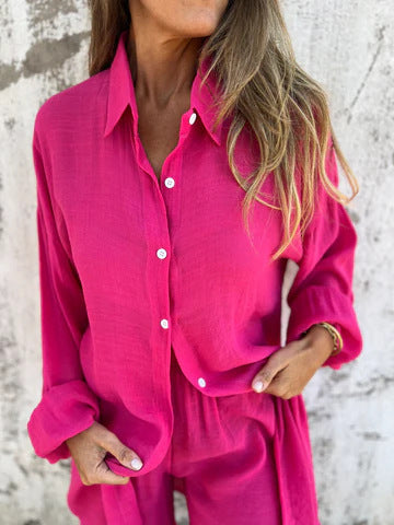 Damen Langärmlige Hemdbluse im Oversize-Stil mit Knopfleiste Drune