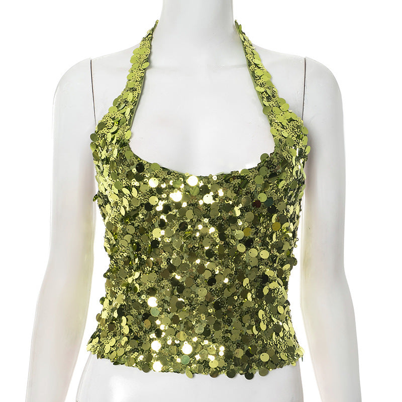 Damen Glitzerndes Top mit Pailletten und Trägern Drune