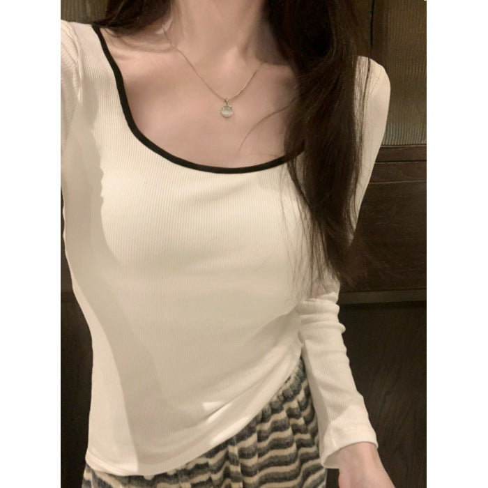 Damen Langarmshirt mit kontrastierendem Ausschnitt Drune