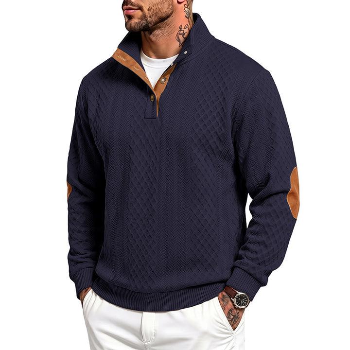 Herren Feinstrukturierter Troyer-Pullover mit Kragenbesatz und Ellbogen-Patches Drune