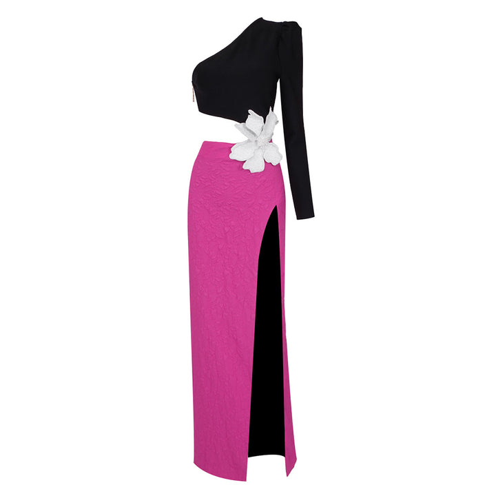 Damen Elegantes Kleid mit asymmetrischem Oberteil und floralem Akzent Drune