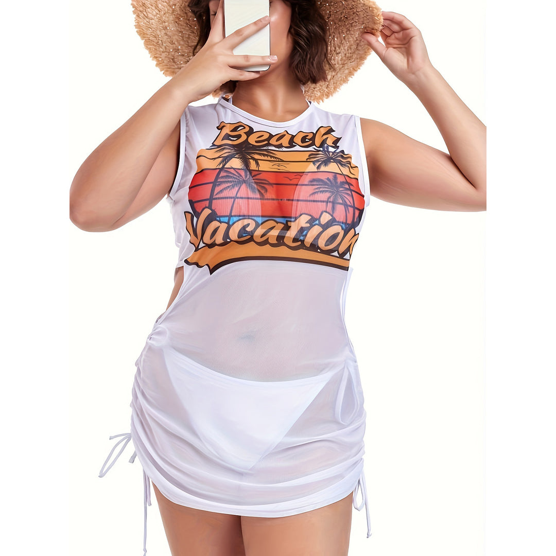 Damen Strandkleidung mit seitlichen Raffung und stylischem Print Drune