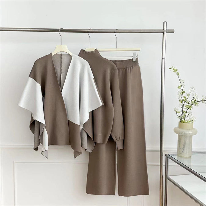 Damen modisches Strick-Loungewear-Set mit asymmetrischem Design Drune