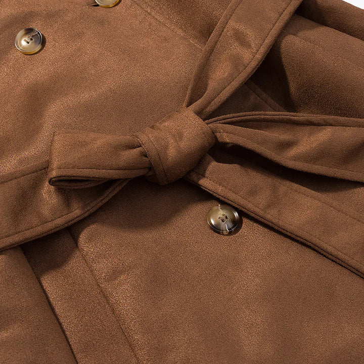 Damen nan langer Mantel im Trenchcoat Stil mit Doppelreiher Bindegürtel und Schalkragen Drune