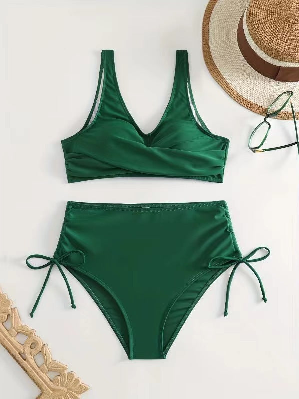 Damen Wickel-Bikini-Set mit elastischen Bündchen und modischem V-Ausschnitt Drune