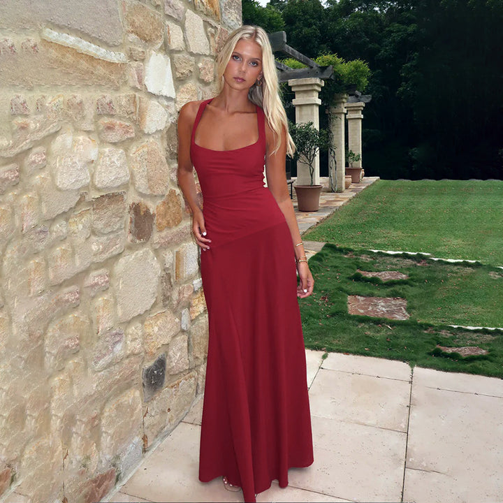 Damen elegantes Maxikleid mit verführerischem Ausschnitt und fließendem Rock Drune