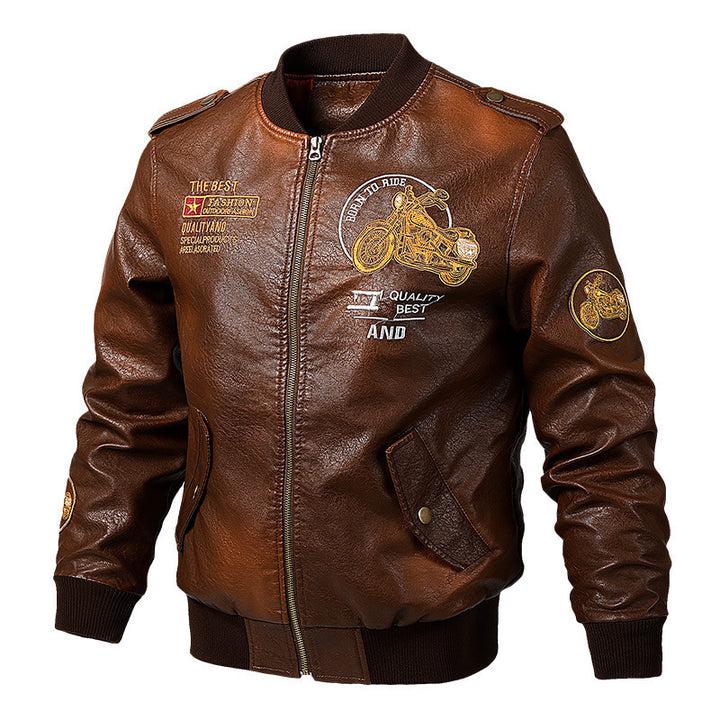 Herren Modische Kunstlederjacke mit stylishem Motorrad-Motiv Drune