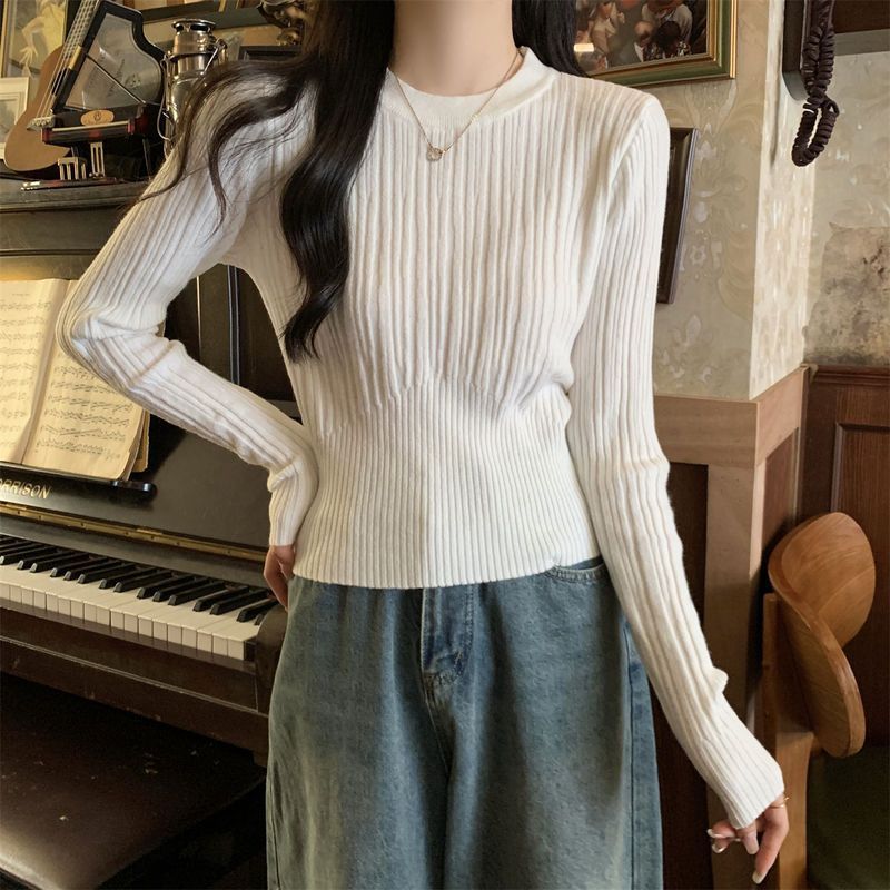 Damen feiner Rippstrickpullover mit verlängerten Ärmeln Drune