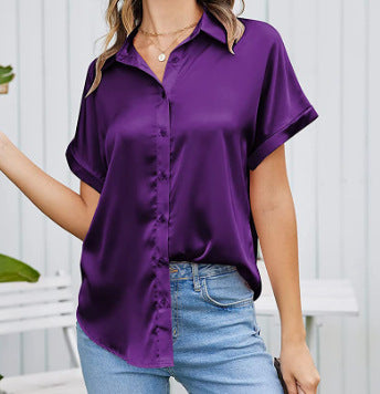 Damen Satin-Bluse mit überschnittenen Schultern Drune