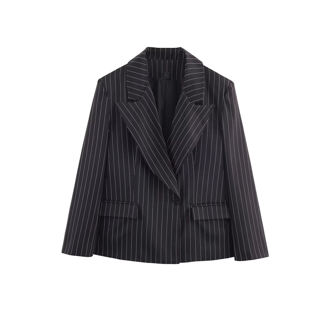Damen Nadelstreifen-Blazer mit weitem Revers und Pattentaschen Drune