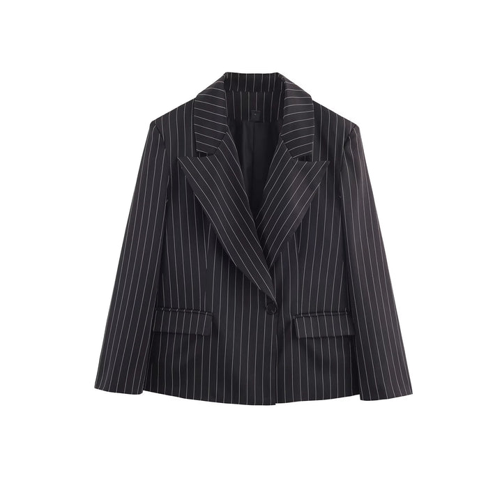 Damen Nadelstreifen-Blazer mit weitem Revers und Pattentaschen Drune