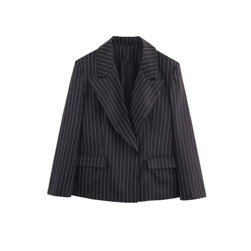 Damen Nadelstreifen-Blazer mit weitem Revers und Pattentaschen Drune
