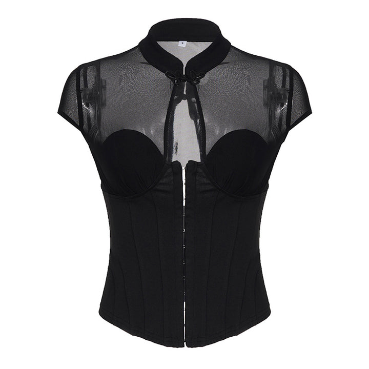 Damen Corsage-Oberteil mit Mesh-Einsätzen und feinen Rüschendetails Drune