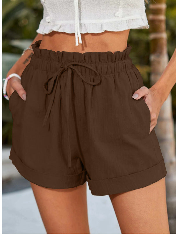 Damen lässige Shorts mit elastischem Bund und Rüschendetail Drune