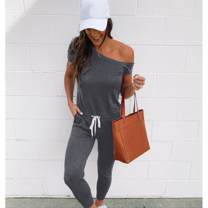 Damen stilvolles Jumpsuit mit asymmetrischem Ausschnitt und hoher Taillenbetonung Drune