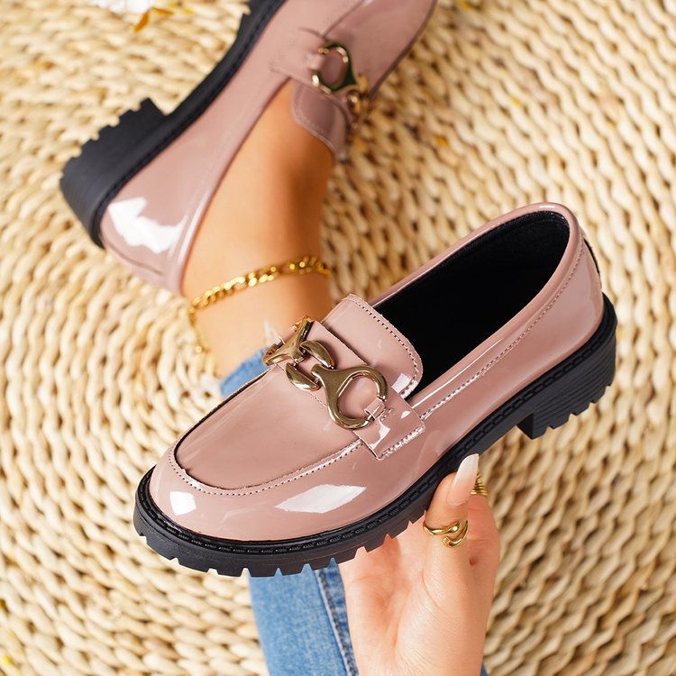 Damen nan elegante Lack-Plateau-Loafer mit dekorativer Schleife und profilierter Gummisohle Drune