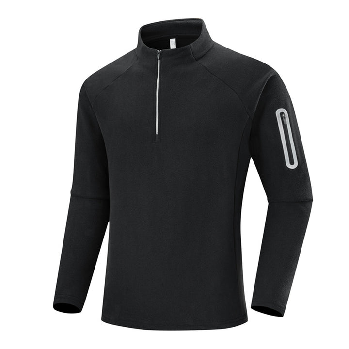 Herren Fleece-Halbzip-Trainingsshirt mit Stehkragen und Ärmel-Reißverschlusstasche Drune
