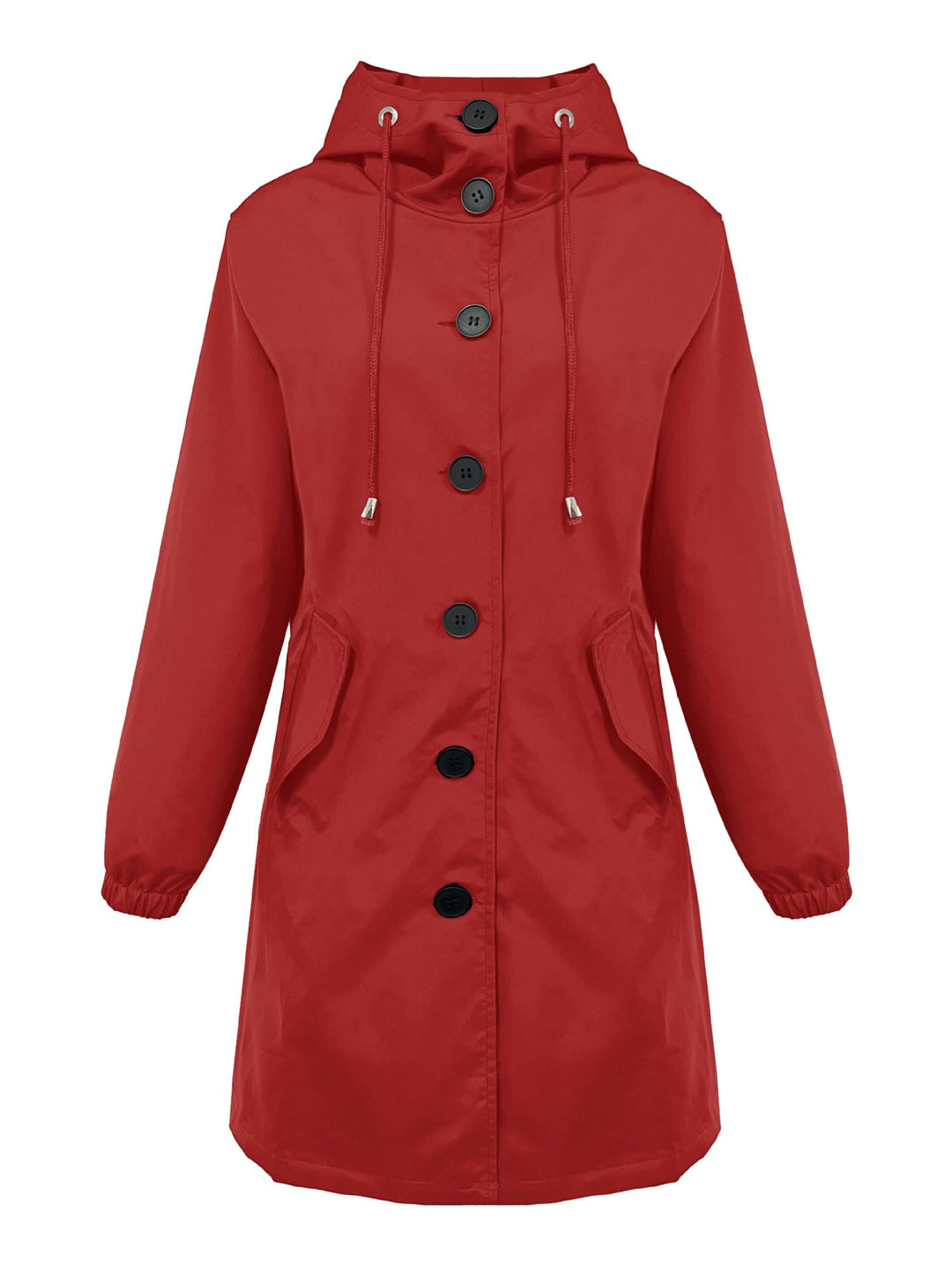 Damen nan leichter Regenparka mit Kapuze, überlanger Knopfleiste, Tunnelzug und aufgesetzten Taschen Drune
