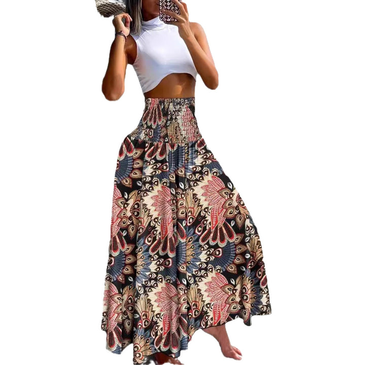 Damen Maxirock mit hohem Smokbund, weitem Fall und Paisley‑Print Drune