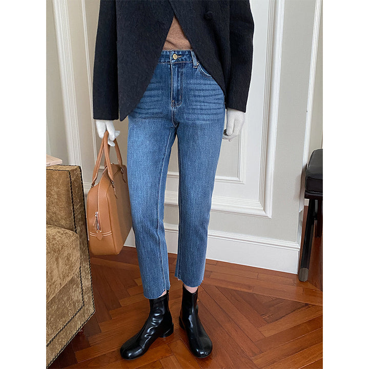 Damen zeitlose High-Waist Denim-Hosen mit schmalem Schnitt Drune