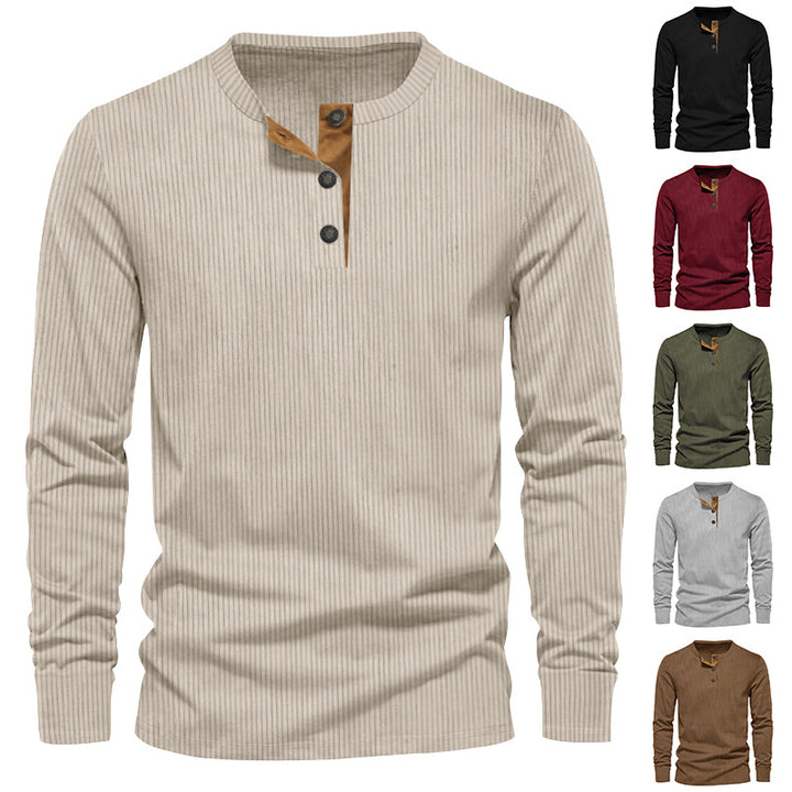 Herren nan geripptes Thermo-Henley mit Kontrast-Knopfleiste und Rippbündchen Drune