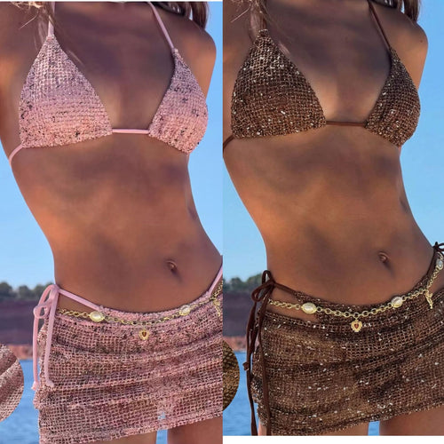 Damen Triangel-Bikini mit Wickelrock und verstellbaren Trägern Drune