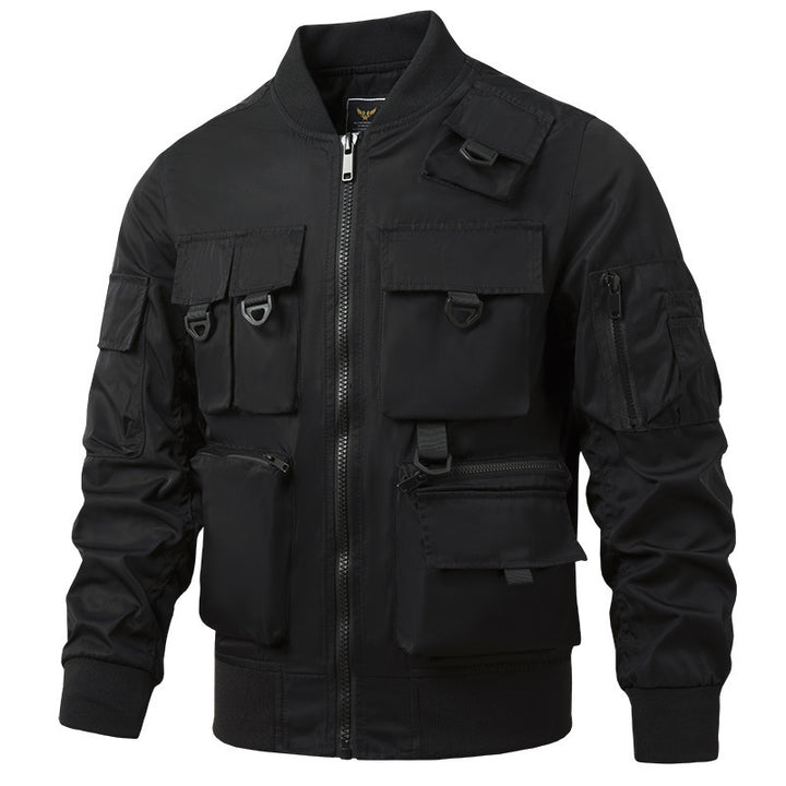 Herren nan leichte Multitaschen-Bomberjacke im Pilotstil mit taktischen Schnallen, wasserabweisendem Nylon und elastischem Bund Drune