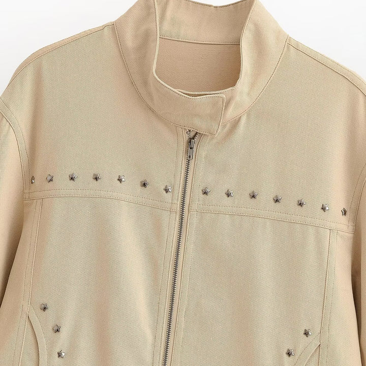 Damen Kurzjacke aus Kunstleder mit Nietenbesatz und Stehkragen Drune