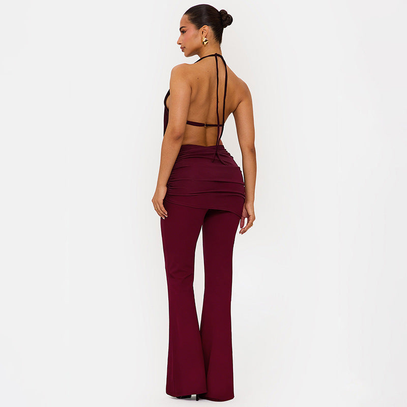 Damen Eleganter Jumpsuit mit doppeltem Kragen und trendiger Raffung Drune