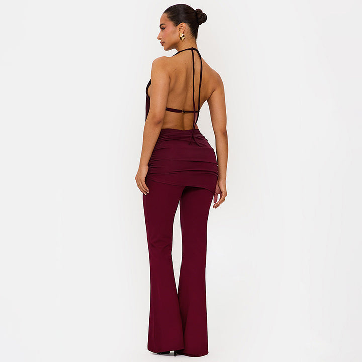 Damen Eleganter Jumpsuit mit doppeltem Kragen und trendiger Raffung Drune