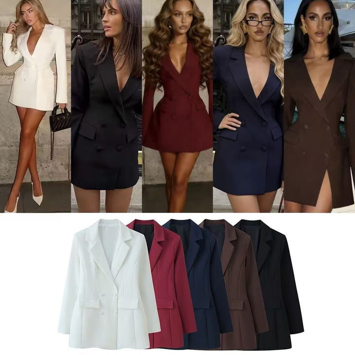 Damen 20+ taillierter doppeltreihiger Blazer mit Pattentaschen und fein strukturierter Silhouette Drune
