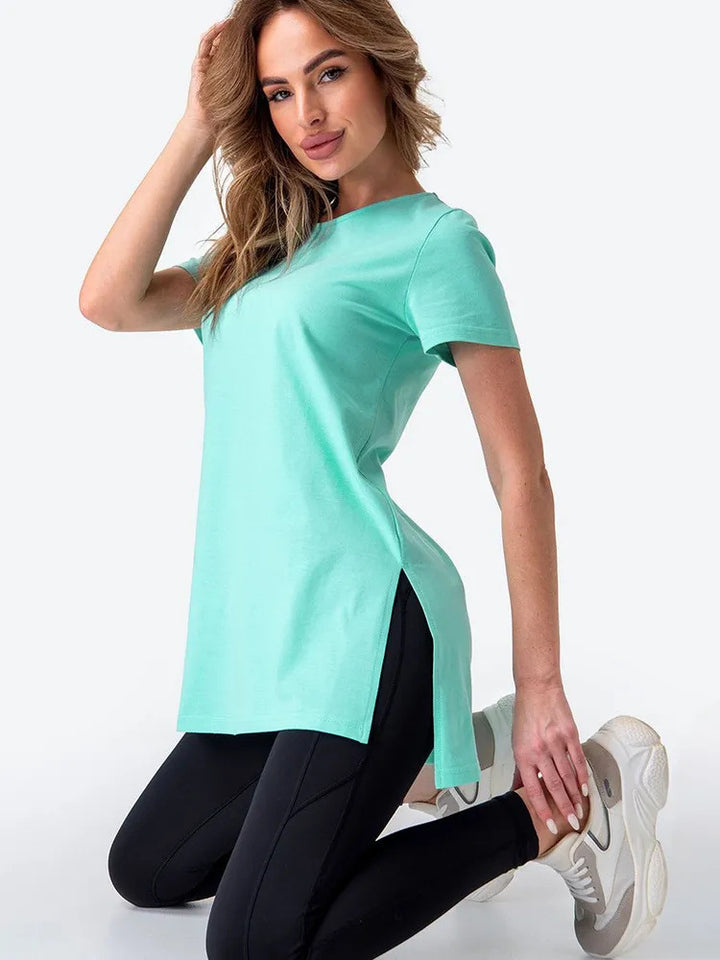 Damen lässiges Longline T-Shirt mit seitlichen Schlitzen und hohen Tragekomfort Drune