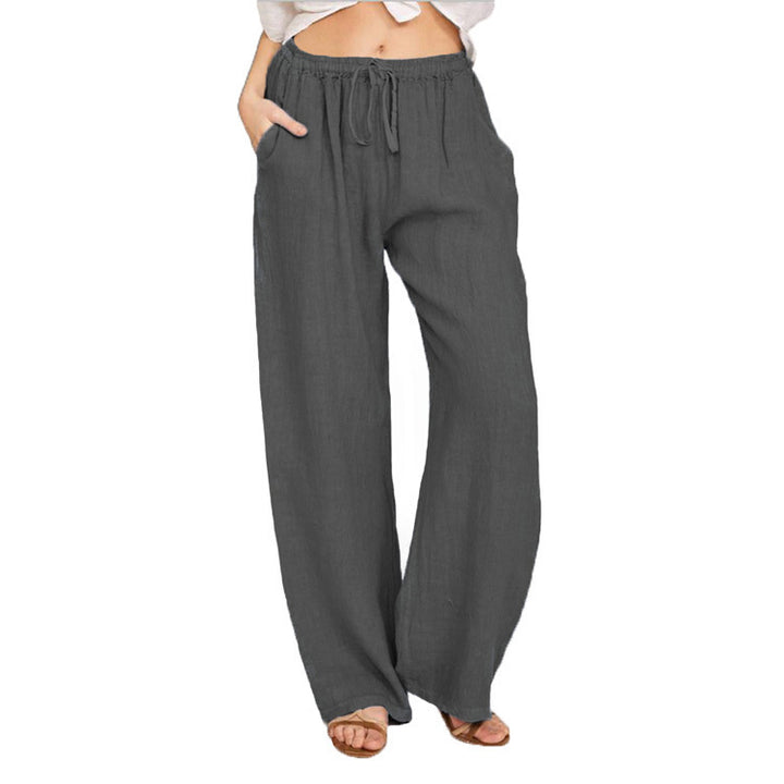 Damen Weite Leinenoptik-Hose mit Gummibund, Tunnelzug und Eingrifftaschen Drune