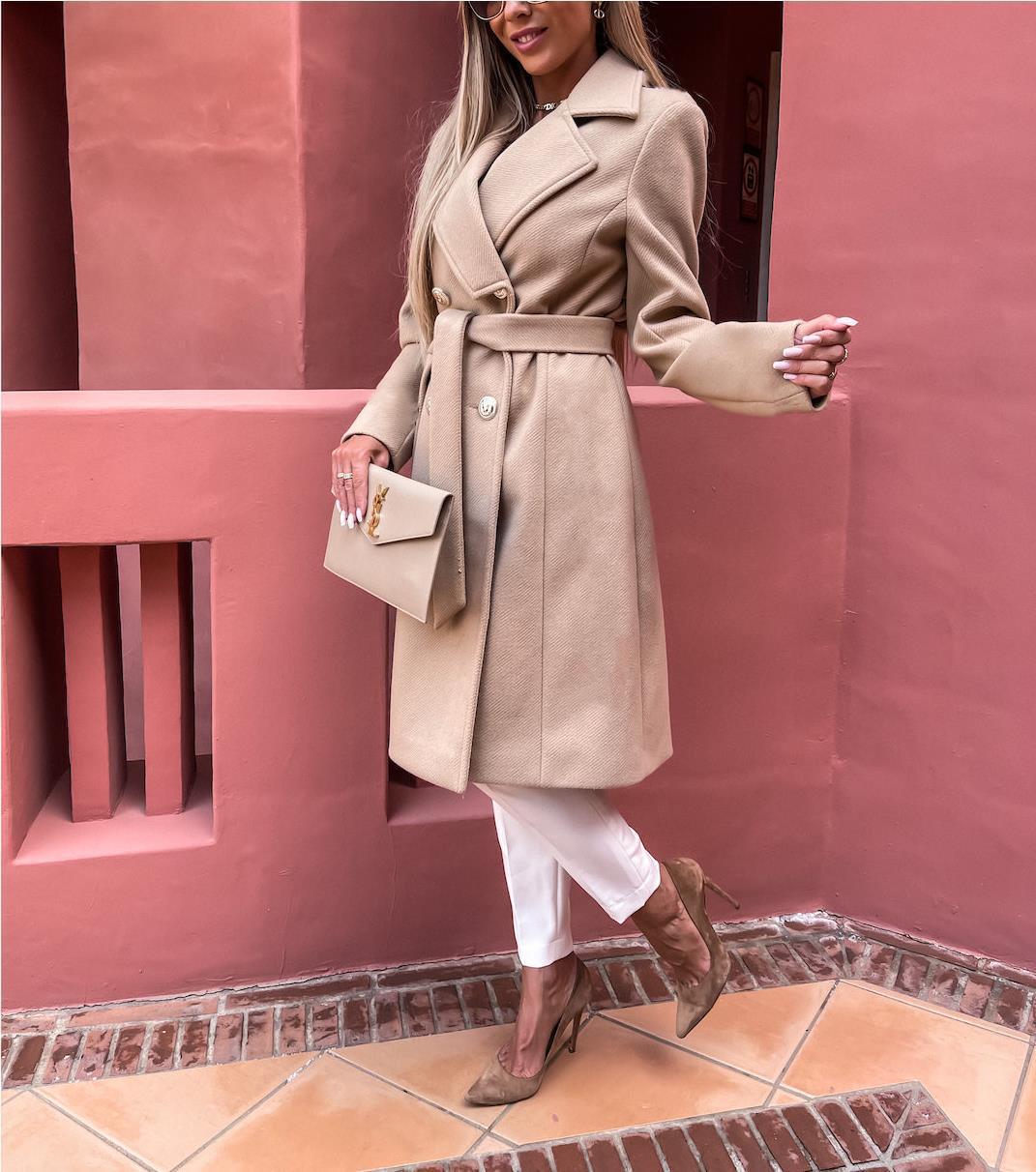 Damen Eleganter Trenchcoat mit tailliertem Schnitt und praktischen Taschen Drune