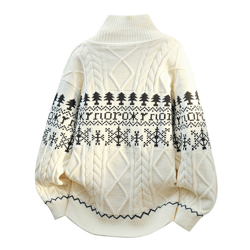 Damen nan gestrickter Norweger-Cardigan mit Stehkragen, Zopfmuster und aufgesetzten Taschen Drune
